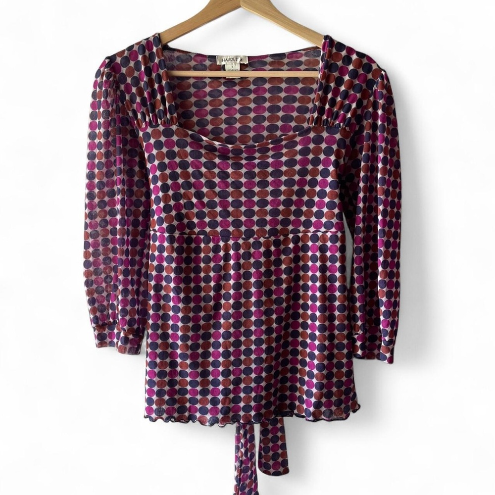 Y2K Harold's Vibrant Tie Back Polka Dot Top in Purple and Pink